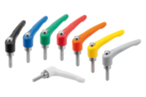 Clamping levers, die-cast zinc with external thread and protective cap, threaded pin stainless steel